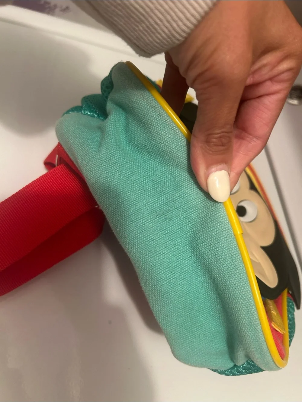 Disney Red Mickey Mouse Kids Backpack with Teal Pockets and Yellow Trim